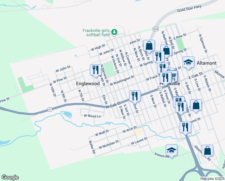 map of restaurants, bars, coffee shops, grocery stores, and more near 479 West Frack Street in Frackville