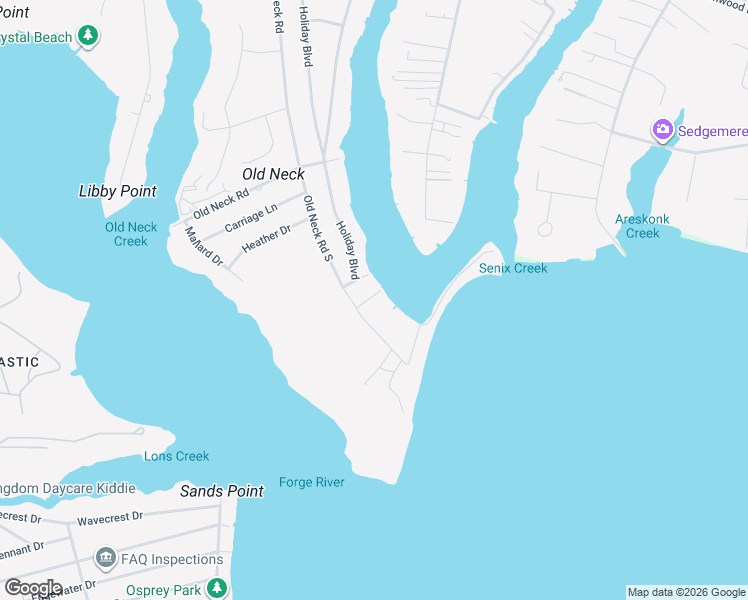 map of restaurants, bars, coffee shops, grocery stores, and more near 47 Old Neck Road South in Center Moriches