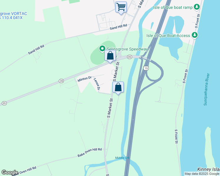map of restaurants, bars, coffee shops, grocery stores, and more near 1222 South Market Street in Selinsgrove