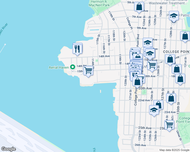 map of restaurants, bars, coffee shops, grocery stores, and more near 114-02 15th Avenue in Queens