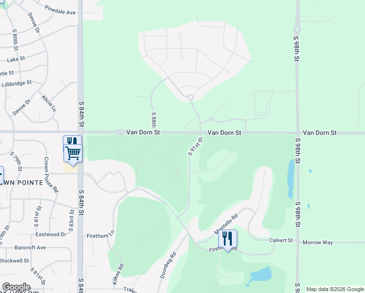 map of restaurants, bars, coffee shops, grocery stores, and more near 8935 Birdie Run in Lincoln