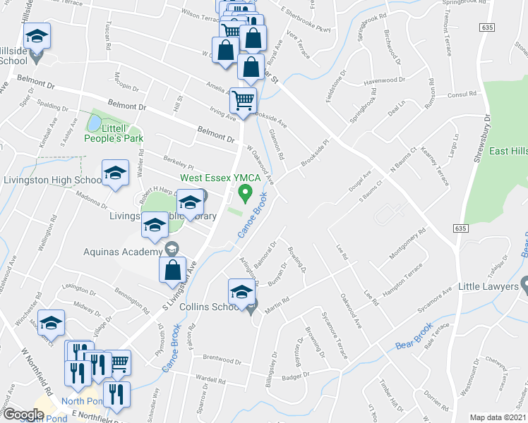map of restaurants, bars, coffee shops, grocery stores, and more near 110 Falcon Road in Livingston