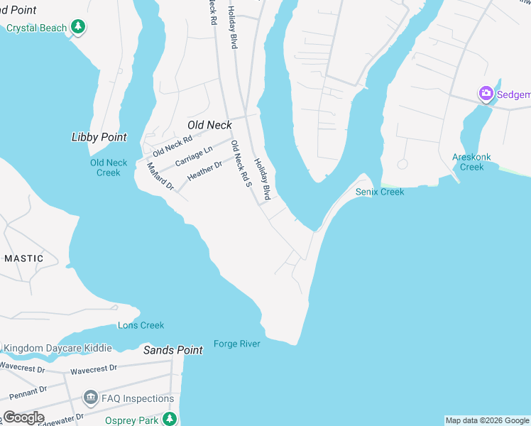 map of restaurants, bars, coffee shops, grocery stores, and more near 47 Old Neck Road South in Center Moriches