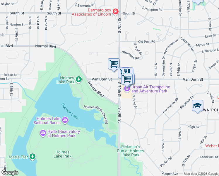 map of restaurants, bars, coffee shops, grocery stores, and more near 2940 Park Place Drive in Lincoln