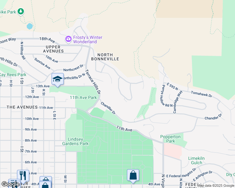 map of restaurants, bars, coffee shops, grocery stores, and more near 677 North Northland Drive in Salt Lake City