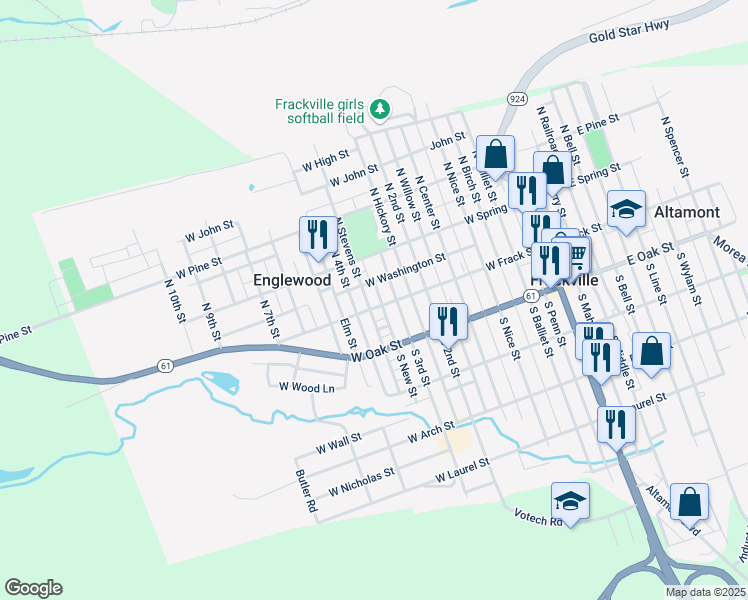 map of restaurants, bars, coffee shops, grocery stores, and more near 479 West Frack Street in Frackville