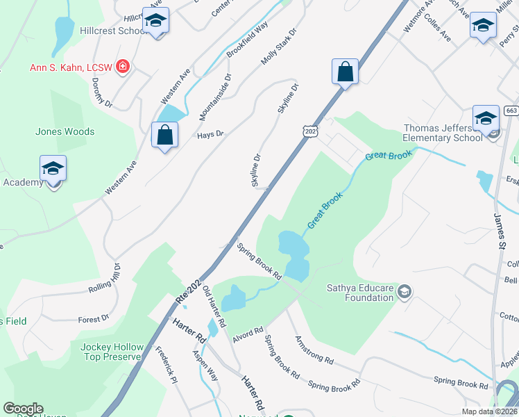 map of restaurants, bars, coffee shops, grocery stores, and more near 196 Mount Kemble Avenue in Morristown