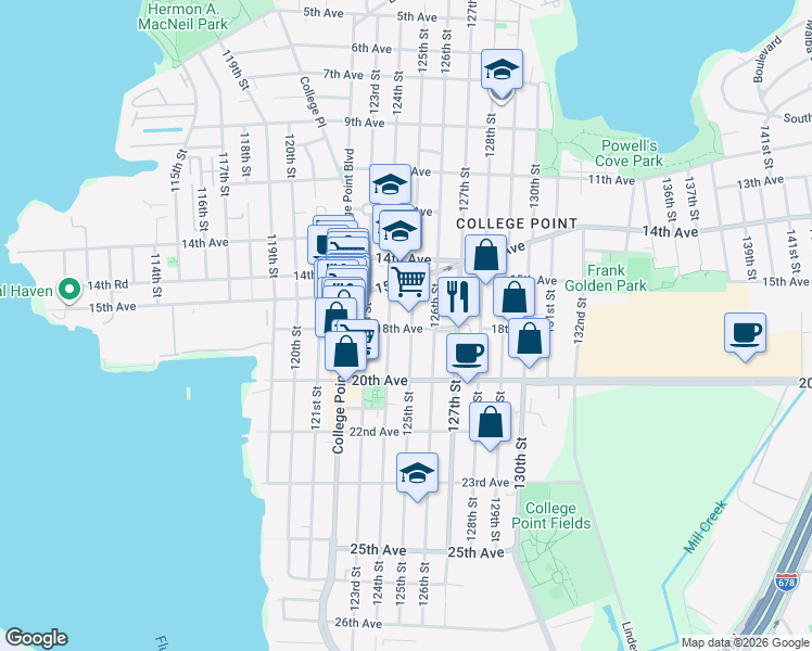 map of restaurants, bars, coffee shops, grocery stores, and more near 1542 125th Street in Queens