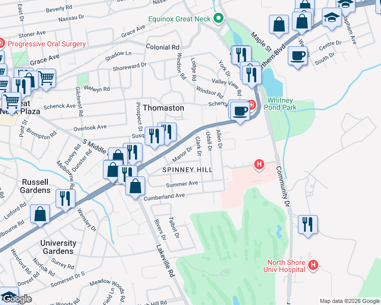 map of restaurants, bars, coffee shops, grocery stores, and more near 49 Manor Drive in Great Neck