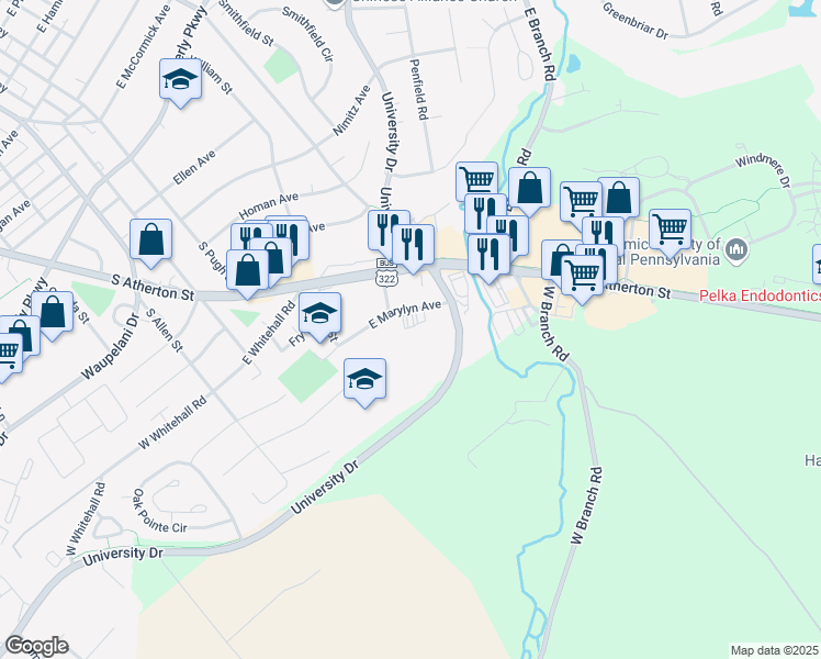 map of restaurants, bars, coffee shops, grocery stores, and more near 500 East Marylyn Avenue in State College