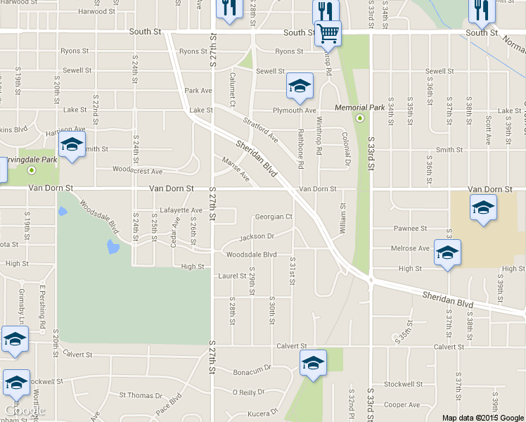 map of restaurants, bars, coffee shops, grocery stores, and more near 2922 Georgian Court in Lincoln