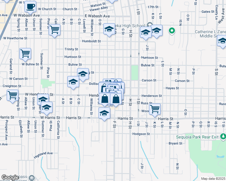 map of restaurants, bars, coffee shops, grocery stores, and more near 2734 F Street in Eureka