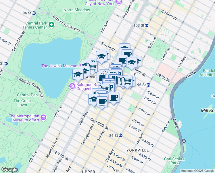 map of restaurants, bars, coffee shops, grocery stores, and more near in New York