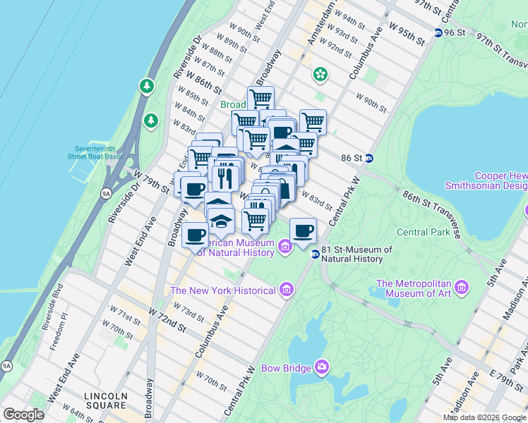 map of restaurants, bars, coffee shops, grocery stores, and more near in New York