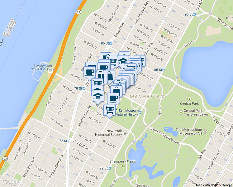 map of restaurants, bars, coffee shops, grocery stores, and more near in New York