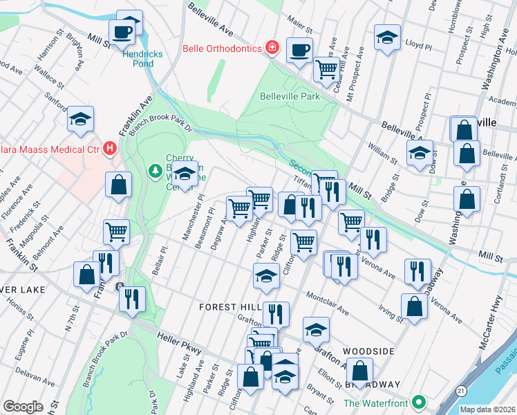 map of restaurants, bars, coffee shops, grocery stores, and more near 778 Highland Avenue in Newark
