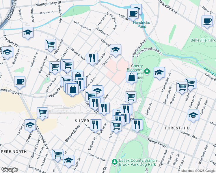 map of restaurants, bars, coffee shops, grocery stores, and more near 297 Belmont Avenue in Belleville