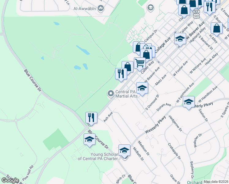 map of restaurants, bars, coffee shops, grocery stores, and more near in State College
