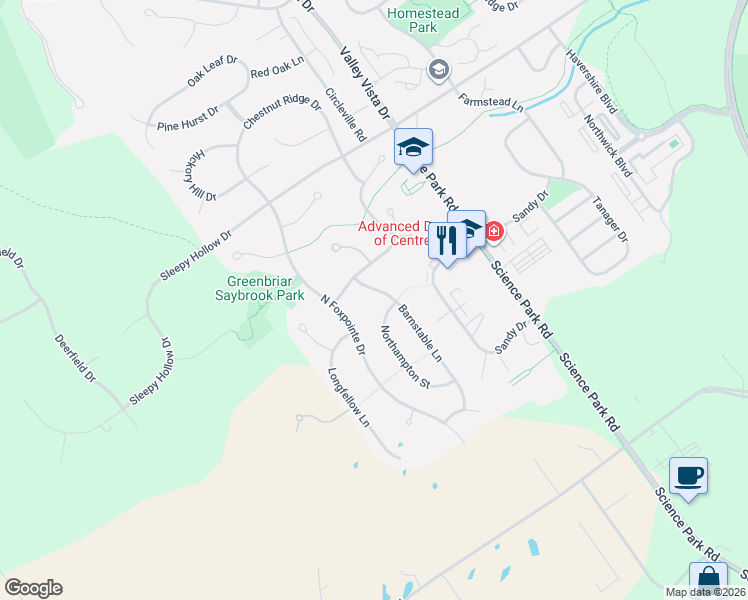 map of restaurants, bars, coffee shops, grocery stores, and more near 1302 Barnstable Lane in State College