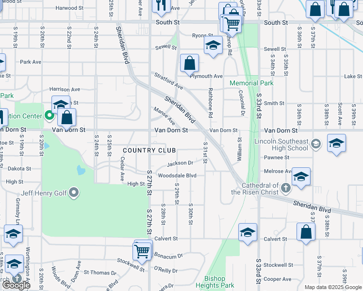 map of restaurants, bars, coffee shops, grocery stores, and more near 2922 Georgian Court in Lincoln