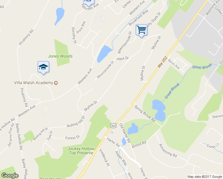 map of restaurants, bars, coffee shops, grocery stores, and more near 94 Skyline Drive in Morristown