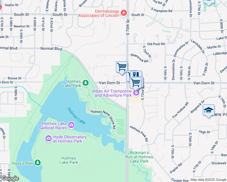 map of restaurants, bars, coffee shops, grocery stores, and more near 2940 Park Place Dr in Lincoln