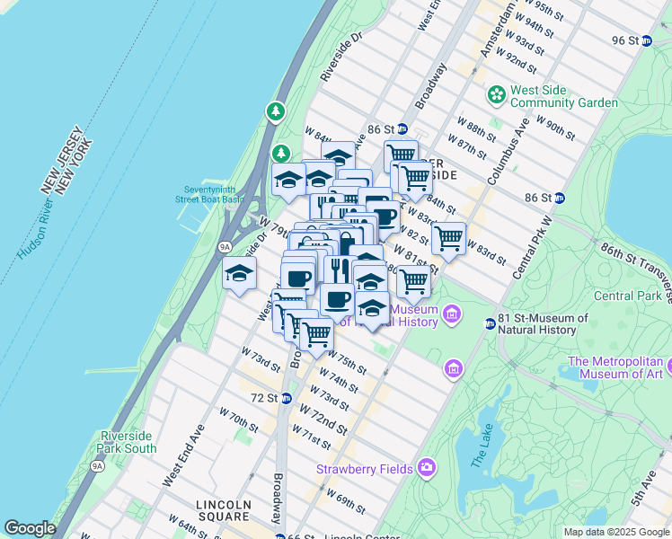 map of restaurants, bars, coffee shops, grocery stores, and more near in New York