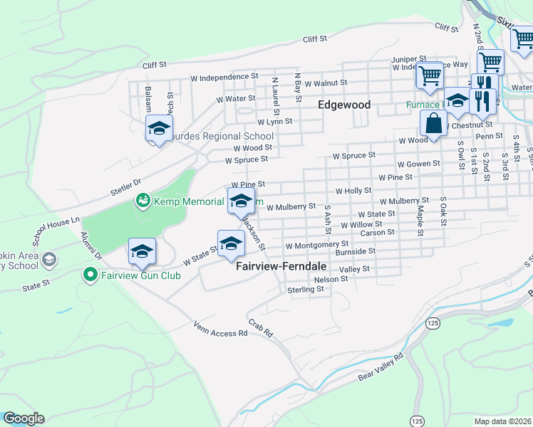 map of restaurants, bars, coffee shops, grocery stores, and more near 1500-1698 W Mulberry St in Fairview-Ferndale