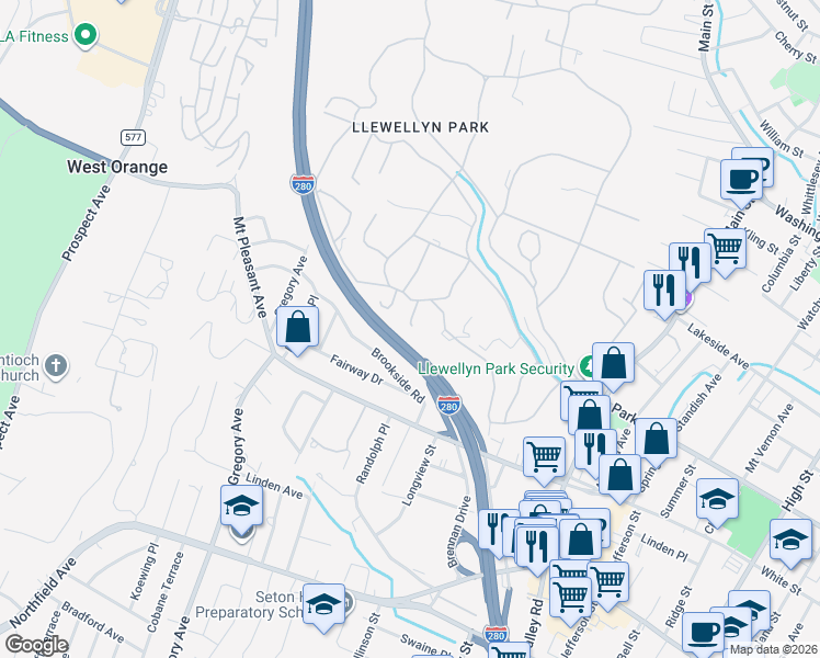 map of restaurants, bars, coffee shops, grocery stores, and more near 52 Wildwood Avenue in West Orange