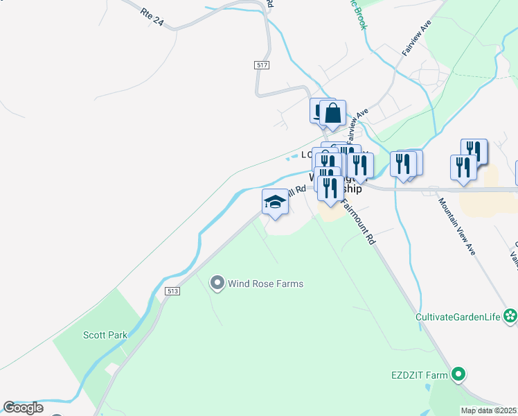 map of restaurants, bars, coffee shops, grocery stores, and more near 52 West Mill Road in Washington Township