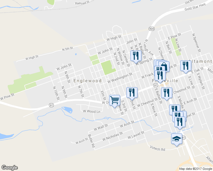 map of restaurants, bars, coffee shops, grocery stores, and more near 560 W Washington St in Frackville