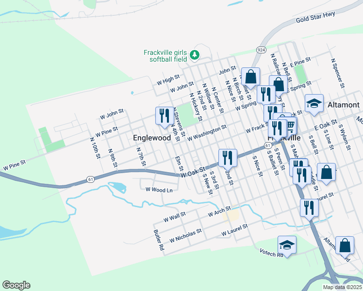map of restaurants, bars, coffee shops, grocery stores, and more near 564 West Washington Street in Frackville