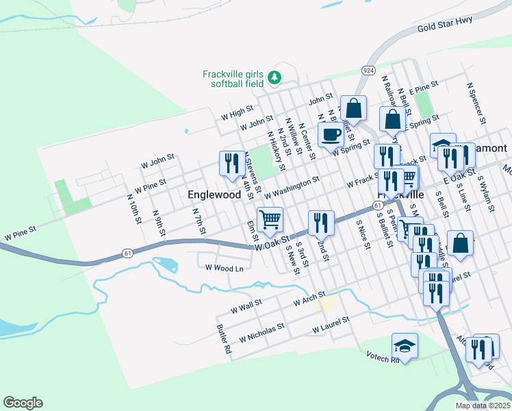 map of restaurants, bars, coffee shops, grocery stores, and more near 564 West Washington Street in Frackville