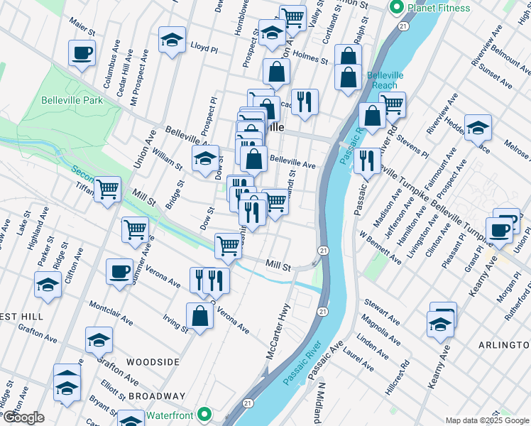 map of restaurants, bars, coffee shops, grocery stores, and more near 26 Quinton Street in Belleville