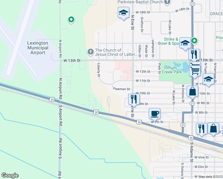 map of restaurants, bars, coffee shops, grocery stores, and more near 1114 Freeman Street in Lexington