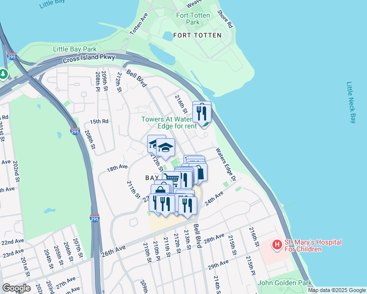 map of restaurants, bars, coffee shops, grocery stores, and more near in Queens