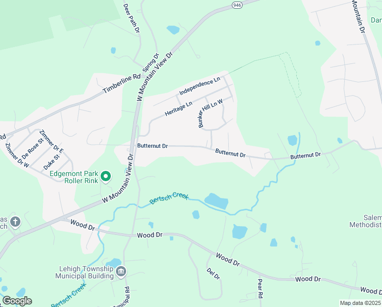 map of restaurants, bars, coffee shops, grocery stores, and more near 4199 Butternut Drive in Walnutport