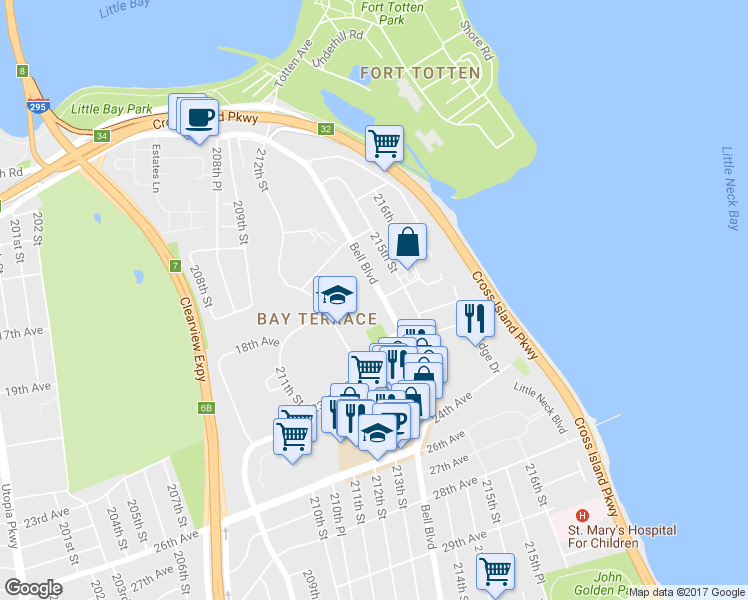 map of restaurants, bars, coffee shops, grocery stores, and more near in Queens