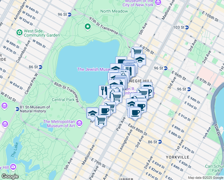 map of restaurants, bars, coffee shops, grocery stores, and more near in New York