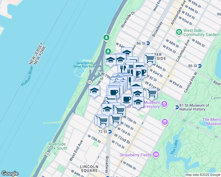 map of restaurants, bars, coffee shops, grocery stores, and more near in New York