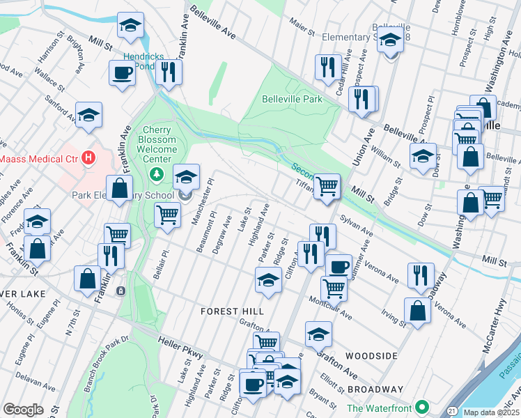 map of restaurants, bars, coffee shops, grocery stores, and more near 778 Highland Avenue in Newark