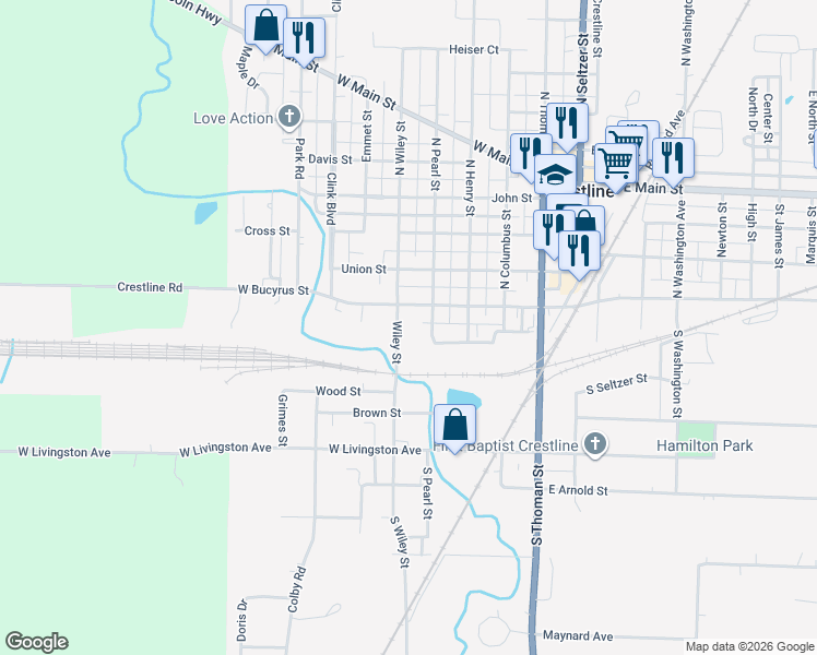 map of restaurants, bars, coffee shops, grocery stores, and more near 128 North Wiley Street in Crestline