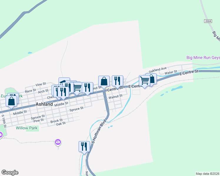 map of restaurants, bars, coffee shops, grocery stores, and more near 219 Centre Street in Ashland