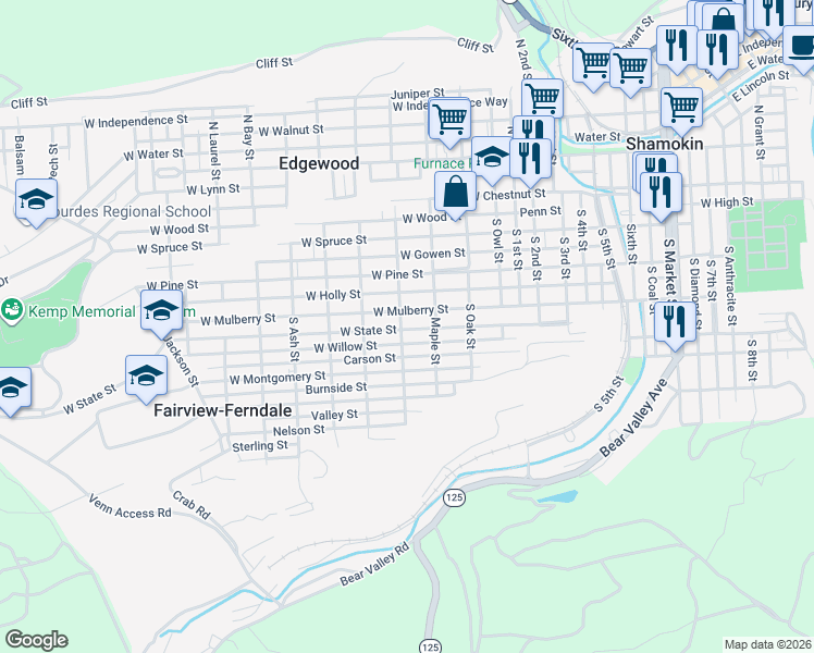 map of restaurants, bars, coffee shops, grocery stores, and more near 1043 West State Street in Fairview-Ferndale
