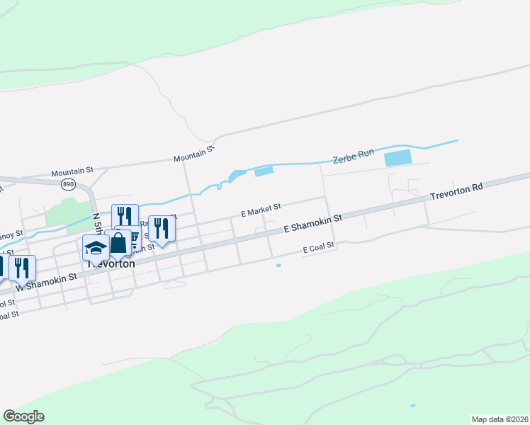 map of restaurants, bars, coffee shops, grocery stores, and more near 300 East Market Street in Trevorton
