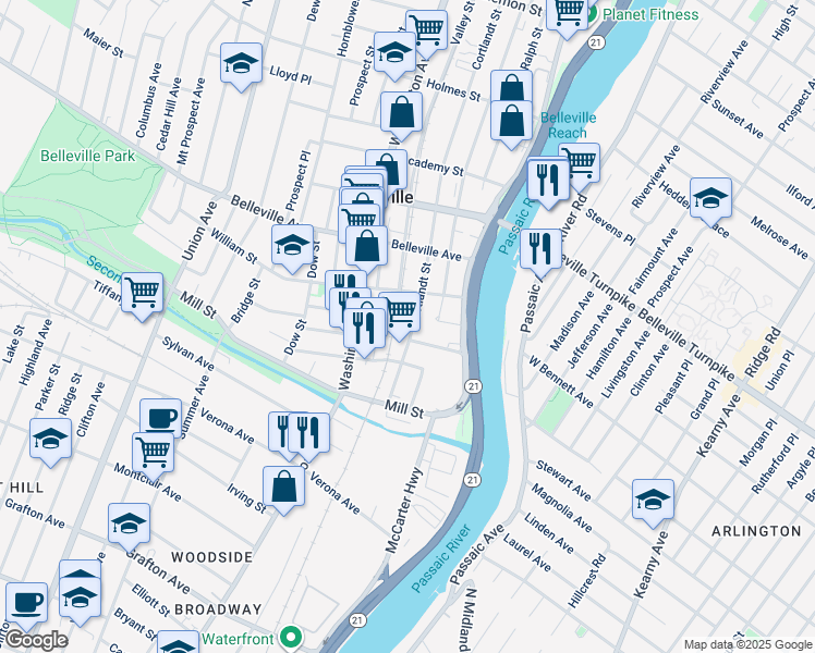 map of restaurants, bars, coffee shops, grocery stores, and more near 26 Quinton Street in Belleville