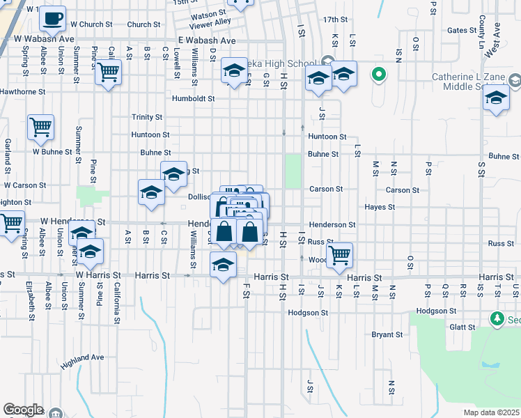 map of restaurants, bars, coffee shops, grocery stores, and more near 2704 G Street in Eureka