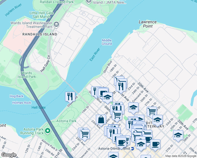 map of restaurants, bars, coffee shops, grocery stores, and more near in Queens