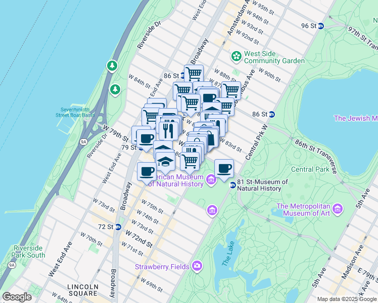 map of restaurants, bars, coffee shops, grocery stores, and more near in New York