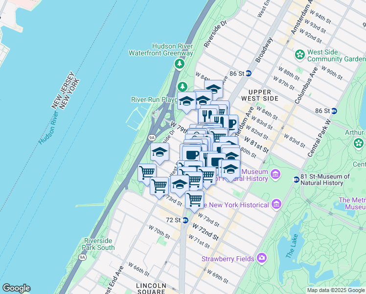 map of restaurants, bars, coffee shops, grocery stores, and more near in New York